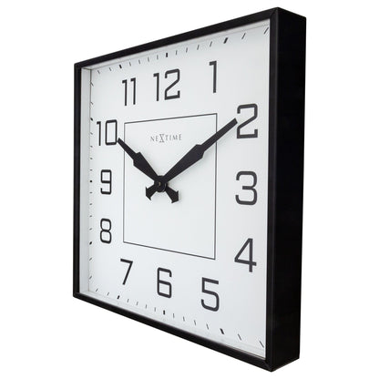 NeXtime Clocks Wall clock 35x35cm with Arabic numerals, silent metal design, showing the right side of the Be Square model.