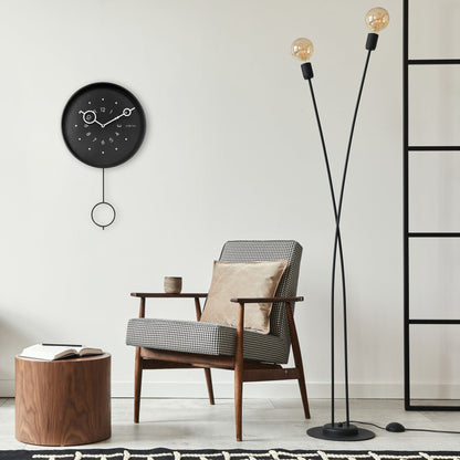 Wanduhr 35x60x5cm - Pendel - Schwarz-Metall - "Schlaufe" 