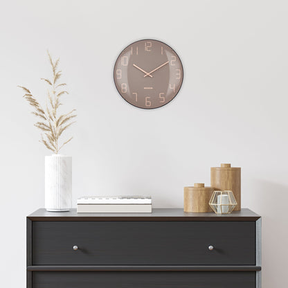 NeXtime Clocks wall clock with 35cm domed glass lens, silent operation, featuring a modern glass "Shade" design.