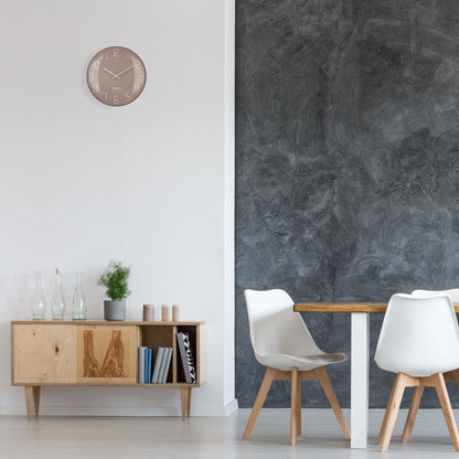 NeXtime Clocks wall clock with 35cm domed glass lens, silent operation, modern design, and clear clock face.