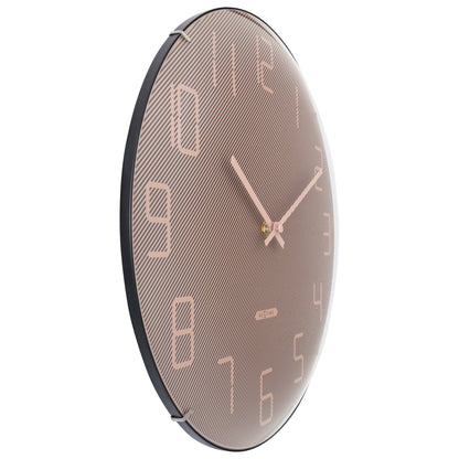 NeXtime Clocks wall clock with 35cm domed glass lens, silent operation, and modern design, shown from the left side.