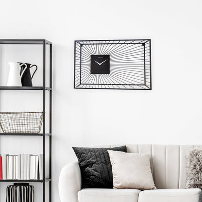 Large black metal wall clock by NeXtime Clocks, 70x45x15cm, with a silent mechanism, modern design, labeled "Vasco."