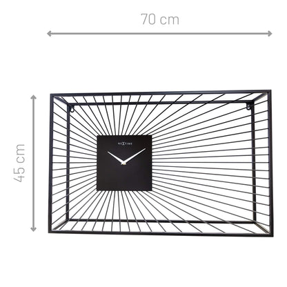 Large black metal wall clock by NeXtime, 70x45x15cm, with silent movement and modern design.