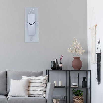 NeXtime wandklok 20x50cm, glazen frost, spiegelafwerking, stille werking, Dali ontwerp, modern muurklok