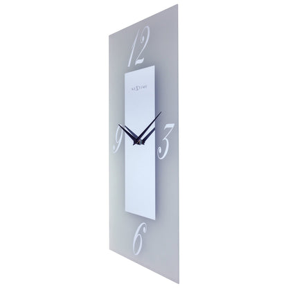 NeXtime wandklok 20x50cm met glazen frosted en spiegelafwerking, stil, Dali ontwerp, zijaanzicht.