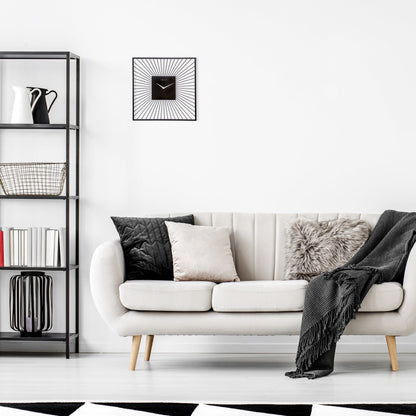 NeXtime Vasco Square black metal wall clock, 45x45x15cm, silent movement, modern square design in an indoor setting.