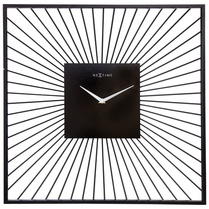 Black metal Vasco Square wall clock by NeXtime Clocks, 45x45x15cm, with a silent movement and modern square design.