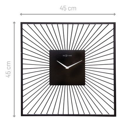 Black metal Vasco Square wall clock, 45x45x15cm, silent movement, modern square design by NeXtime Clocks.