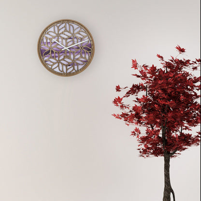 NeXtime wandklok van 40cm met stille uurwerk in paars en hout, model Yogi, geschikt voor aan de muur.