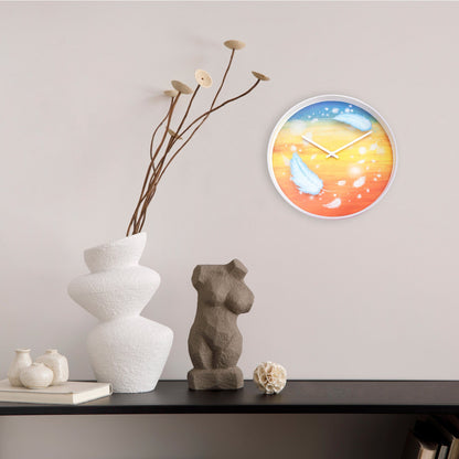 NeXtime wandklok van 30cm met kleurrijke verenprint, stille werking, plastic behuizing en modern ontwerp