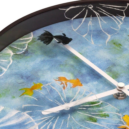 Blue plastic NeXtime Clocks wall clock, 30cm silent design with pond-themed face, perfect for modern home decor.