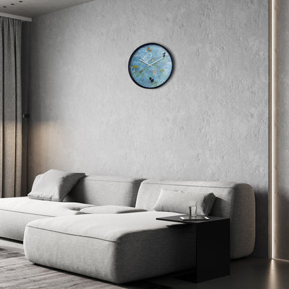 Blue NeXtime Clocks wall clock, 30cm silent plastic clock with pond design, ideal for modern home decor.