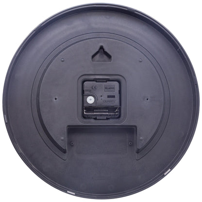 Grey NeXtime Koi wall clock, 30cm silent plastic clock with modern design, shown from the back.