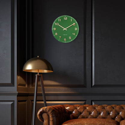 Green NeXtime Clocks wall clock, 40cm silent with glass and aluminum frame, "Classy Medium" style.