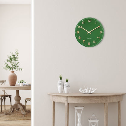 Green NeXtime Clocks wall clock, 40cm silent clock with glass and aluminum, from the Classy Medium collection.