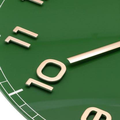Green NeXtime Classy Medium wall clock, 40cm silent glass and aluminium design, detailed view showing stylish modern features.