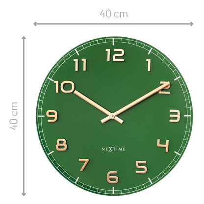 NeXtime Clocks green 40cm silent wall clock with glass and aluminium frame, "Classy Medium" design.