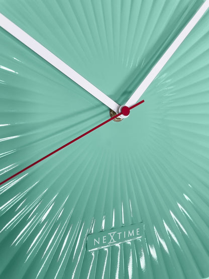 White and green NeXtime Mousse wall clock, 40cm diameter, silent polyresin design with modern style.