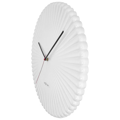 White and green NeXtime Mousse wall clock, 40cm, silent operation, made of polyresin, showing the right side of the clock.