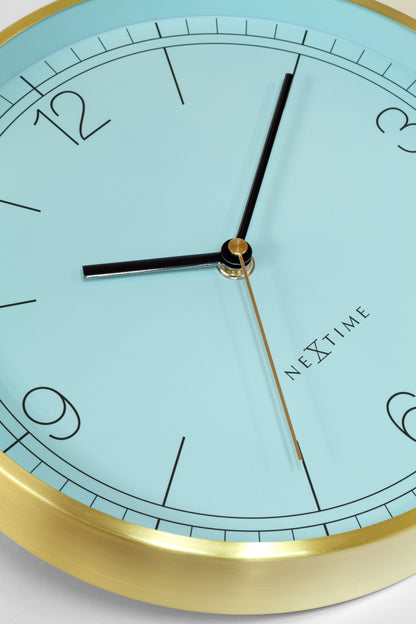 NeXtime Bolero wandklok, 25cm, turquoise, wit en zwart, metalen design, stille klok voor in huis