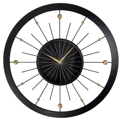 Large black metal NeXtime Orbit wall clock, 90cm, silent operation, modern design with bold clock face and minimalist style.