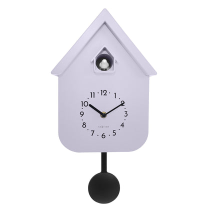 NeXtime Twitter wall clock with pendulum, measuring 21.5x41.5x8.5cm, featuring a modern cuckoo design and detailed clock face.