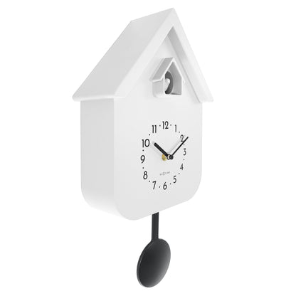 NeXtime Twitter wall clock with pendulum, measuring 21.5x41.5x8.5cm, featuring a modern cuckoo design on the left side.