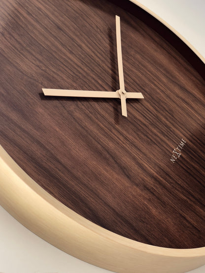 NeXtime Oslo large wall clock, 50cm, dark and light brown plastic, silent movement, decorative modern timepiece.