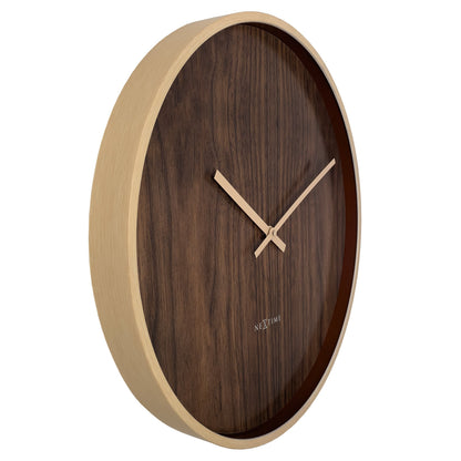 NeXtime Oslo large wall clock, 50cm, silent operation, dark and light brown plastic design, showing the clock face and side profile.