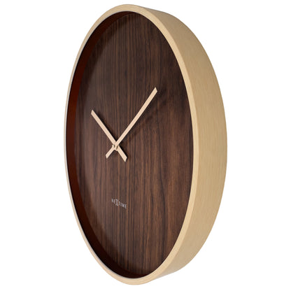 NeXtime Oslo large wall clock, 50cm, silent operation, dark and light brown plastic design, showing the clock face with black hands.