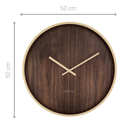 Large 50cm NeXtime Oslo wall clock with silent mechanism, dark and light brown plastic design for modern home decor.