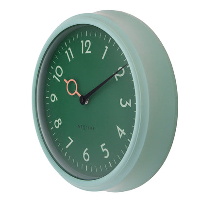 NeXtime Golden Hour wall clock, 30.5cm, silent movement, ABS frame, right side view showing modern design and gold accents.