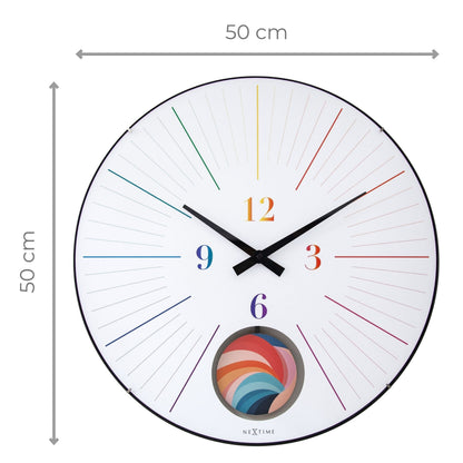 NeXtime wandklok 'Duomo 50 Pendulum' met grote 50cm diameter, domed glaslens en stille slinger voor aan de muur