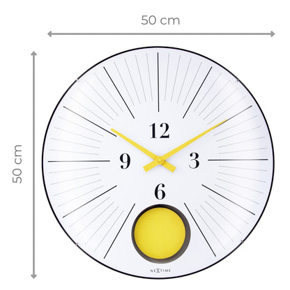 NeXtime wandklok met grote 50 cm diameter, domed glazen lens, stille pendule en modern design 'Duomo 50 Pendulum'