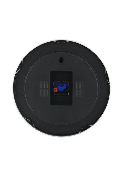 NeXtime Clocks aluminum wall or table clock with station number design, showing the back view of the clock.