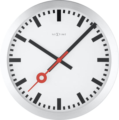 NeXtime Clocks aluminum Station Stripe wall or table clock with striped design and modern style, front view image.
