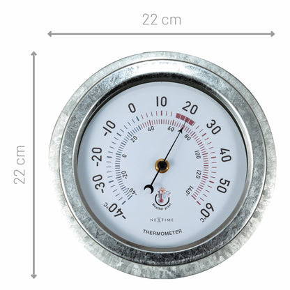 Galvanized metal garden thermometer measuring 22cm, weatherproof NeXtime Clocks Lily outdoor thermometer for garden use