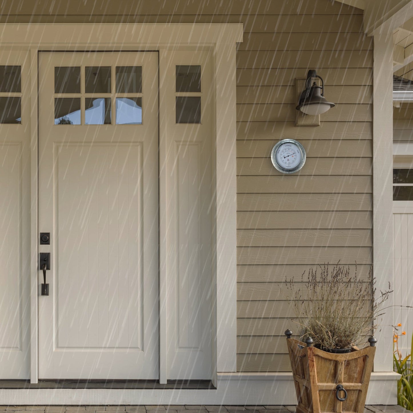 Wetterfestes Barometer - 22 cm - Metall - Verzinktes Orchideenmuster