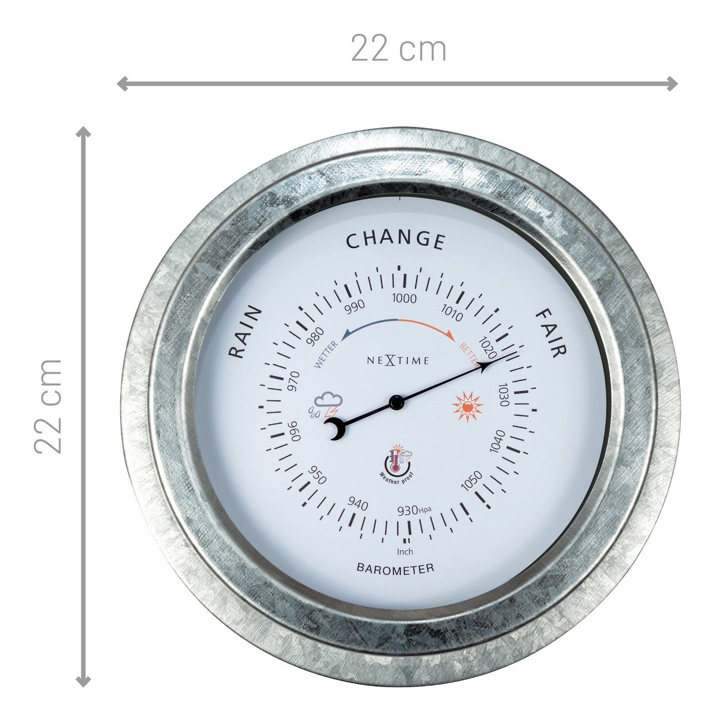 Wetterfestes Barometer - 22 cm - Metall - Verzinktes Orchideenmuster