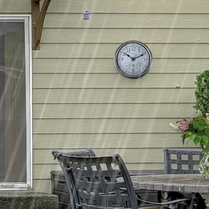 Wetterstation - Wanduhr - Wetterfest - 40,5 cm - Metall - Verzinktes Tulpenmuster