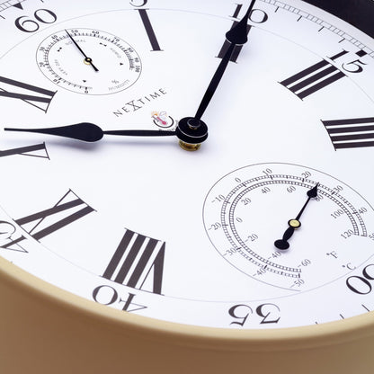 NeXtime Clocks garden wall clock, 40.5 cm metal weatherproof weatherstation with hyacinth color finish.