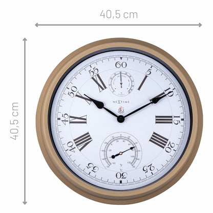 NeXtime Garden Clock weatherstation wall clock in hyacinth metal, 40.5 cm weatherproof outdoor clock