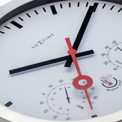 Wetterstation - Wanduhr - Wetterfest - 35 cm - Geräuschlos - Aluminium - Clematis