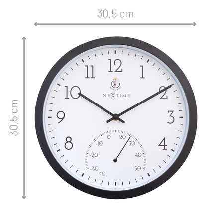 NeXtime outdoor garden clock with thermometer, 30.5 cm, weatherproof design, featuring a vibrant marigold color.