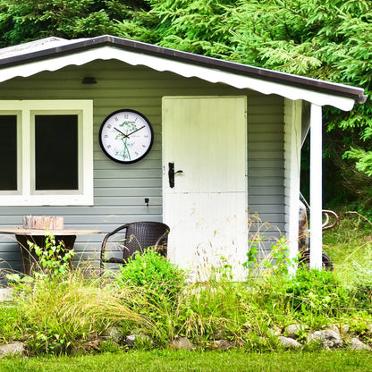 Weatherproof outdoor garden clock by NeXtime Clocks, 30.5 cm diameter with Anethium design, suitable for outdoor use.