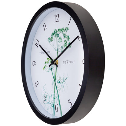 Weatherproof outdoor garden clock by NeXtime Clocks, 30.5 cm diameter, featuring a stylish Anethium design on the right side.