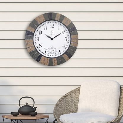 NeXtime large weatherproof outdoor garden clock with thermometer, 43.5 cm polyresin Aster design, suitable for outdoor use