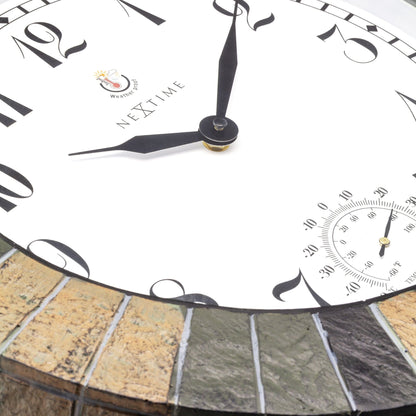 Large weatherproof outdoor garden clock with thermometer, 43.5 cm polyresin Aster design by NeXtime Clocks