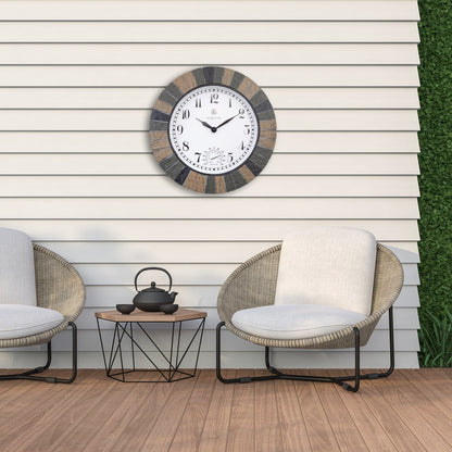 Weatherproof NeXtime outdoor garden clock with thermometer, 43.5 cm polyresin Aster Large clock displayed outdoors