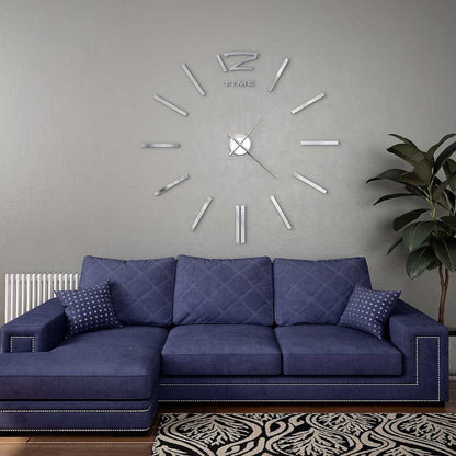 3D-Wanduhr im modernen Design, 100 cm XXL, Silber